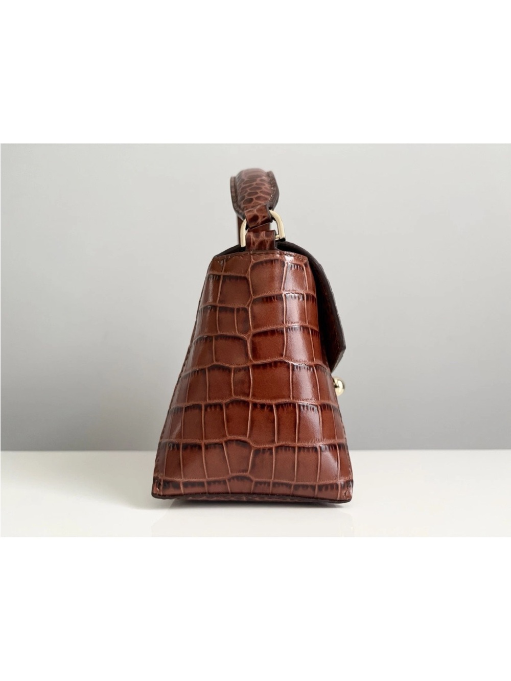 NEW Strathberry Mosaic Nano Brown Croc Embossed Leather Top Handle Crossbody Bag - Picture 6 of 16